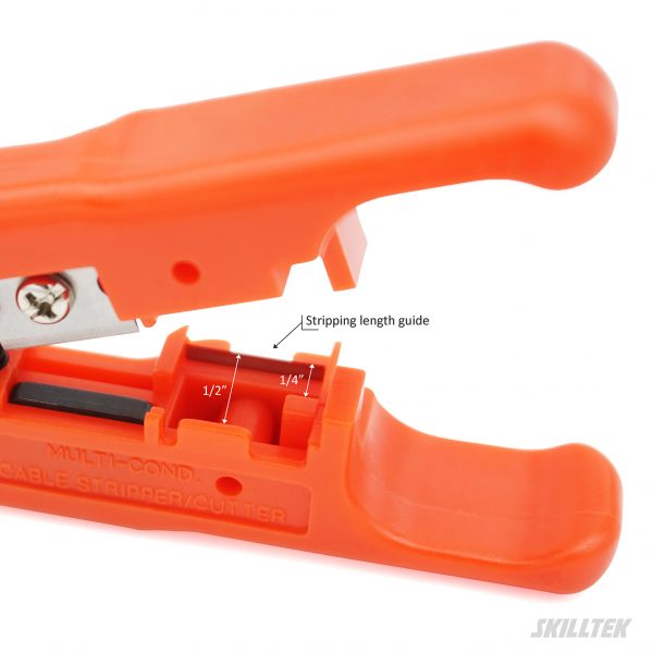 Universal Cable Stripper- Stabilizes Various Cables and Offers Adjustable Blade Depth with Ease.