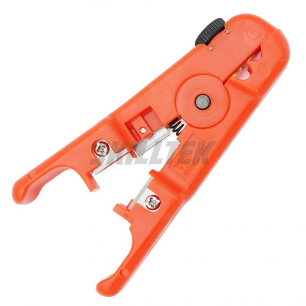 Universal Cable Stripper- Stabilizes Various Cables and Offers Adjustable Blade Depth with Ease.