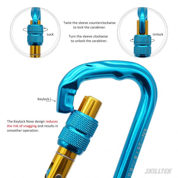 Aluminum D-shape Screw Lock Carabiner with Keylock Nose - Image 2