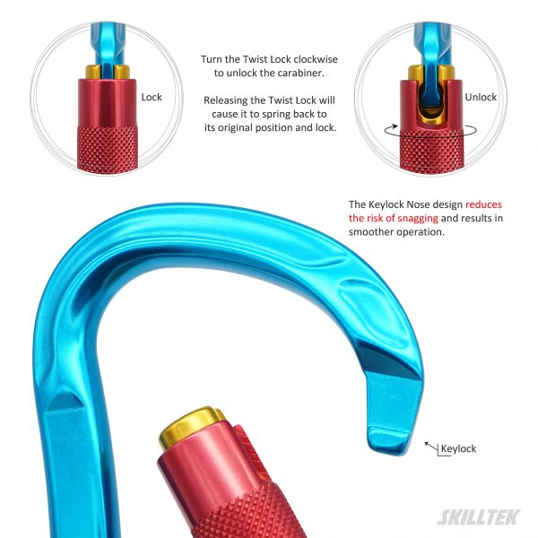 Aluminum D-shape Twist Lock Carabiner with Keylock Nose - Image 2