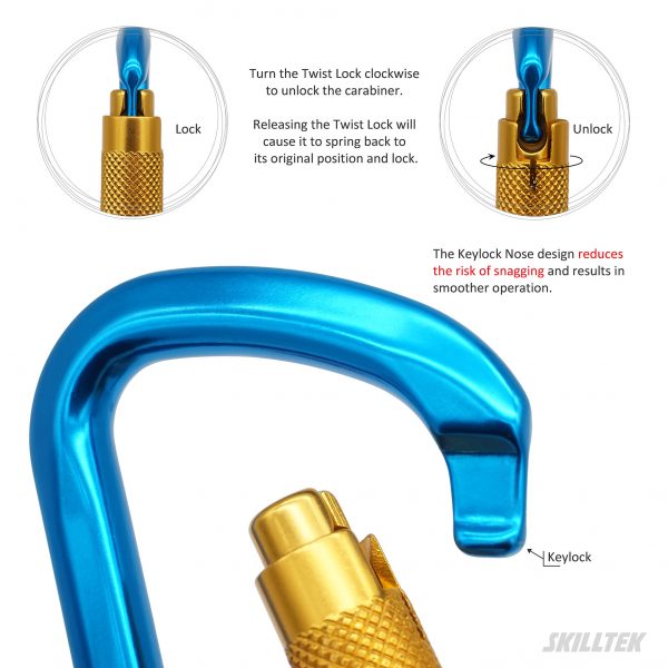 Aluminum D-shape Twist Lock Carabiner with Keylock Nose - Image 2