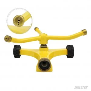 Alternative view of Metal 3-arm Rotating Sprinkler on Two-wheel Base
