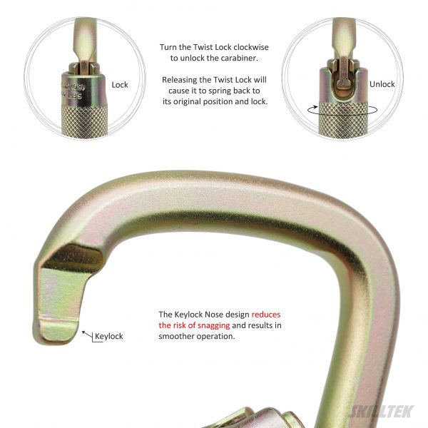 Steel D-shape Twist Lock Carabiner with Pin - Image 2