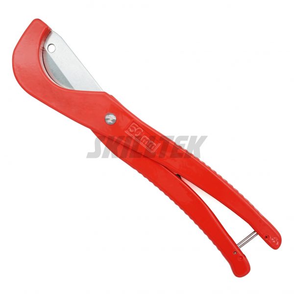 Perfect for DIY enthusiasts, this durable 50mm hose cutter handles plastic tubes and hoses effortlessly. Made in Taiwan.