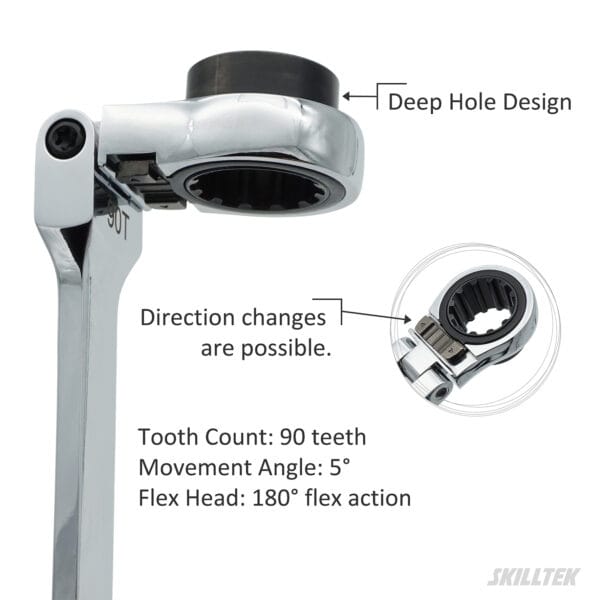 Long Reversible Flex Box End Ratchet Wrench - Deep Hole Type - Image 2