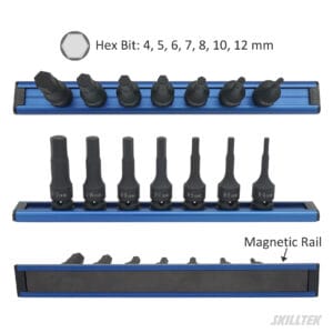 7pc 3/8" hex bit impact socket set made of Cr-Mo steel. Exceeds ASME/DIN torque standards. Durable magnetic rail, precision fit. Manufacturer from Taiwan