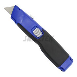 Quick-open aluminum utility knife with TPR grip, SK2 blade, and instant shell-open mechanism for fast blade changes. Customizable coating and logo printing available. Made in Taiwan.