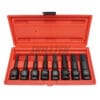 8pc 1/2″ hex bit impact socket set (6–19 mm) in Cr-Mo steel. Exceeds ASME/DIN torque standards. Includes anti-slip blow case. Made in Taiwan.