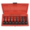 8pc 1/2″ Torx bit impact socket set (T30–T70) in Cr-Mo steel. Exceeds ASME/DIN torque standards. Precision-fit tips and anti-slip blow case. Made in Taiwan.