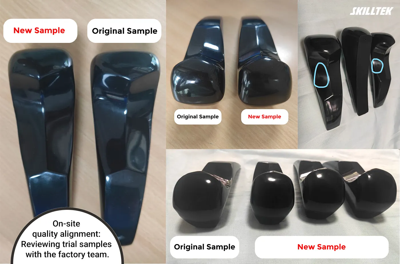 On-site quality alignment: Reviewing trial samples with the factory team.