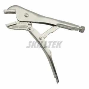 Professional CR-MO straight jaw locking pliers made in Taiwan. Features a copper-welded body and nickel finish. High-strength OEM automotiveclamping tool. | SKILLTEK