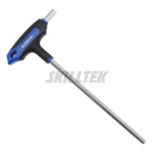 S2 steel T-handle metric hex key wrench made in Taiwan. Features ergonomic PP+TPR handle, chamfered tips, and sanding chrome finish. Quality OEM tool solutions. | SKILLTEK