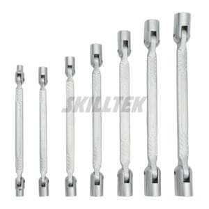 Professional matte finish double flex socket wrench made in Taiwan. Features CR-V steel, 180° swivel heads, and non-slip 12-point sockets. Reliable OEM tool supplier. | SKILLTEK