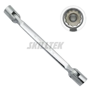 Premium mirror polished double flex socket wrench from Taiwan. High-strength CR-V steel with 180° flexible heads. Easy-to-clean 12-point sockets for OEM brands. | SKILLTEK